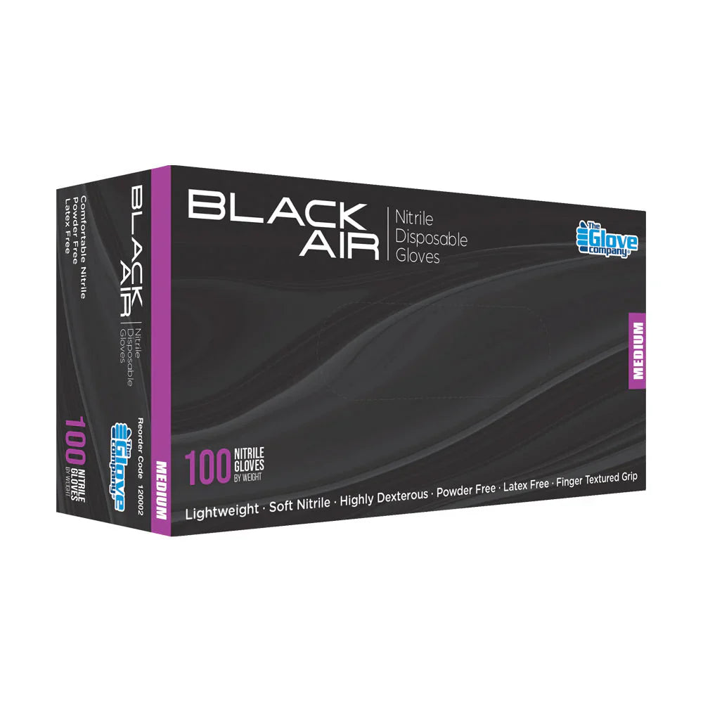 Black Air Nitrile Disposable Black Gloves 100 Pack - Medium