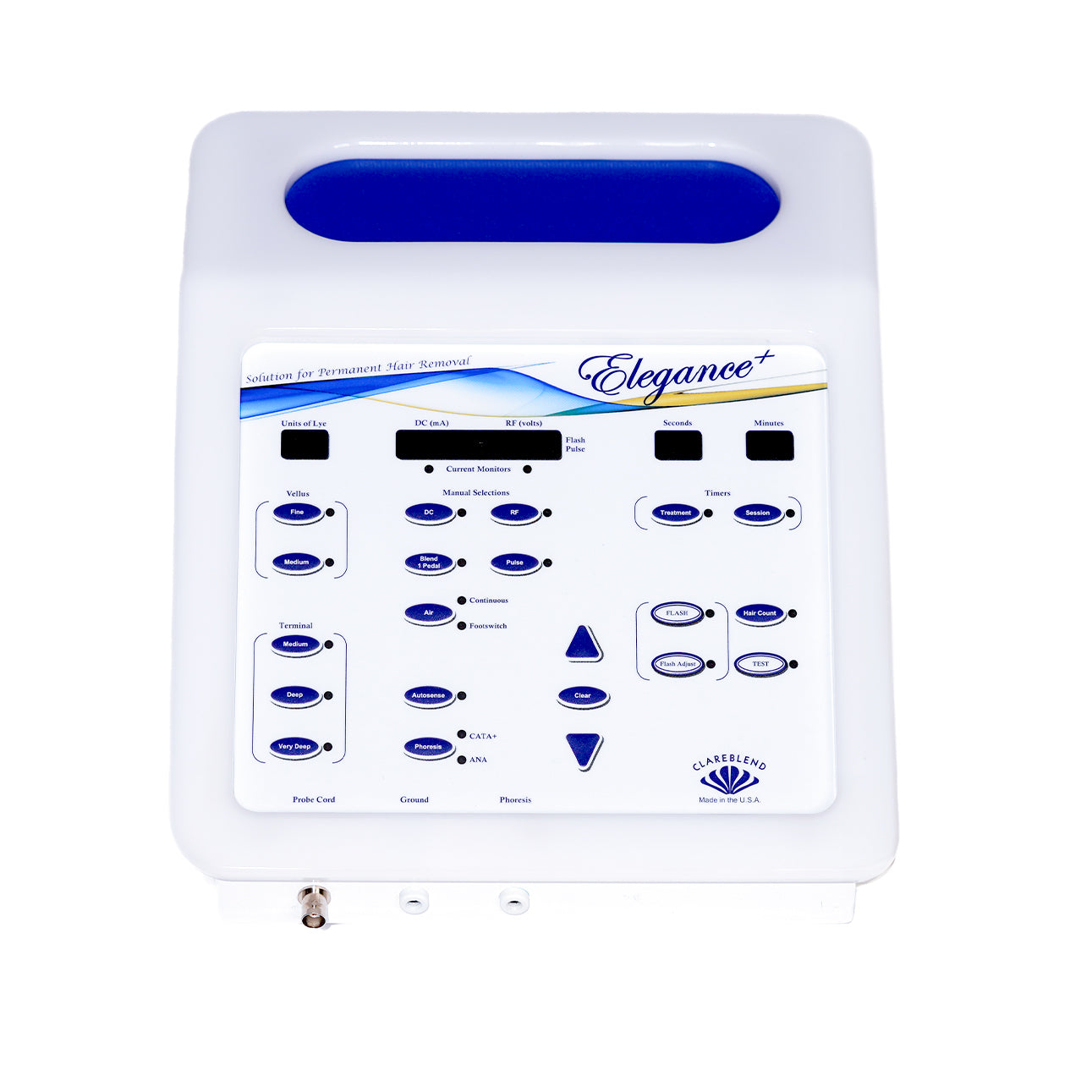 Clareblend Elegance+ Flash and Blend electrolysis machine for permanent hair removal, available in Australia