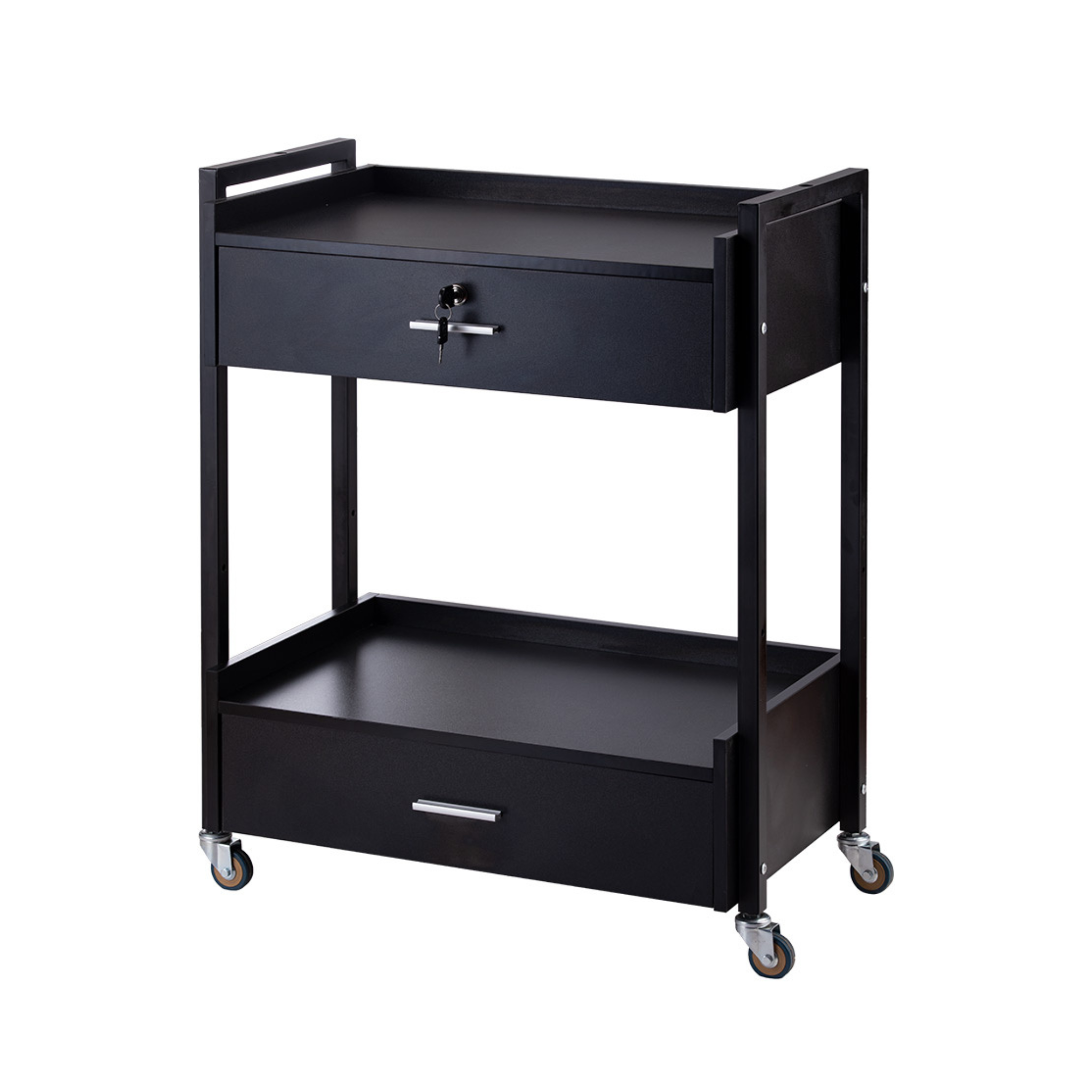 Karma Bakewell 2-drawer beauty trolley in black with powder-coated frame and castors