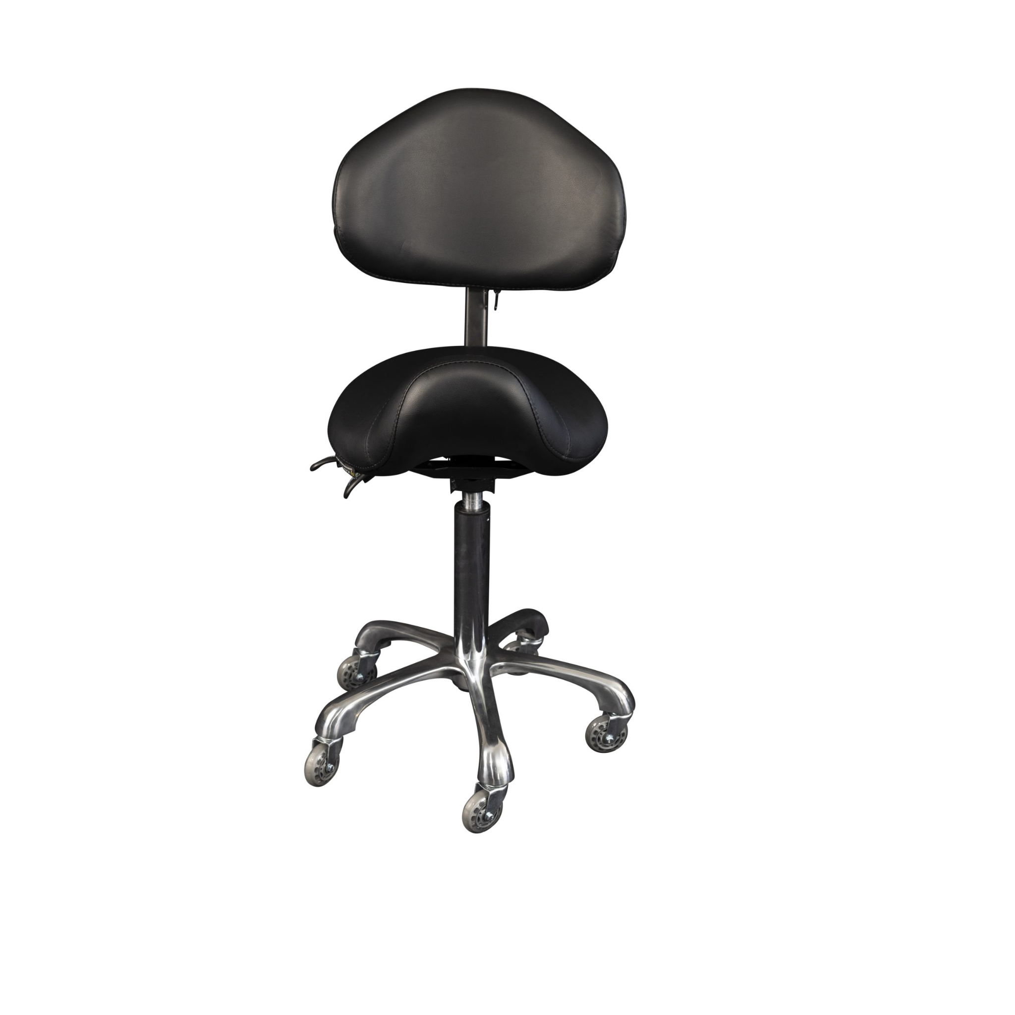 Karma Cradle Mountain saddle stool with adjustable back support for salon and clinic use
